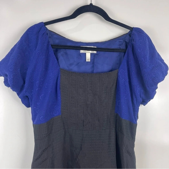 Anthropologie Moulinette Soeurs Color Block Puff Sleeve Silk Cocktail Dress  4 - Picture 3 of 9